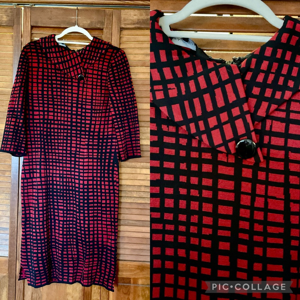 Ming Wang Designer Knit Red And Black Mod Dress Size Medium.